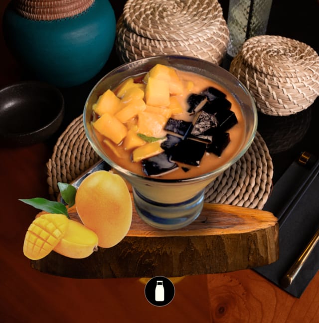 Mango Pudding Grass Jelly Coconut Milk / Xoài Pudding Sương Sáo Sữa Dừa.